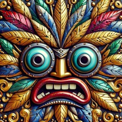 Wall Mural - Funny cartonized tiki mask pattern
