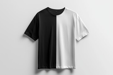 The back side of an oversize t-shirt mockup in black and white