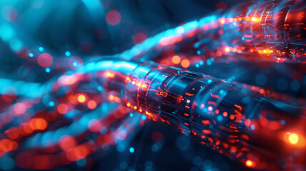 Connection with the optical fiber. Glowing data cables conveying information background.