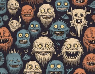 Vintage-inspired pattern with classic horror movie monsters.