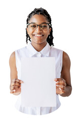 Canvas Print - Png black woman holding paper sticker, transparent background