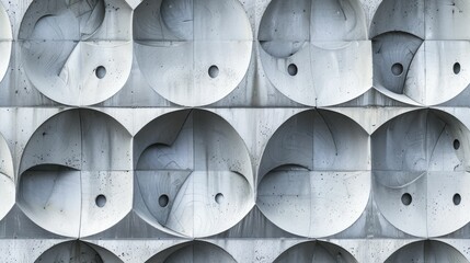 Concrete wall with intricate, embossed industrial designs