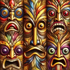 Sticker - Funny cartonized tiki mask pattern
