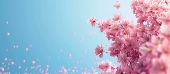 Canvas Print - Sakura Pink Cherry Blossoms against a Clear Blue Sky Spring flowers. Copy space image. Place for adding text and design