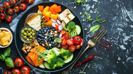 Balanced diet plate with labeled sections