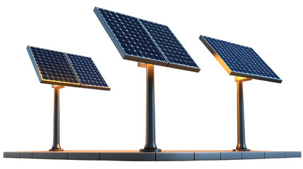 A 3D collection of solar street lamps, featuring two solar panels per lamp, shown with realistic details, on a transparent background PNG.