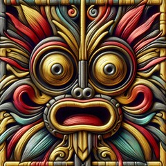 Wall Mural - Funny cartonized tiki mask pattern
