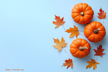 Poster - pumpkins and gourds on a light blue background,