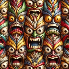 Sticker - Funny cartonized tiki mask pattern
