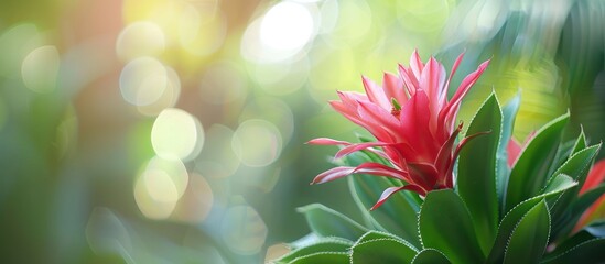 Wall Mural - Tropical flower cactus with a blurred background and copy space