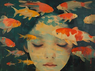 Poster - Woman and Koi Fish.