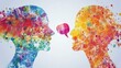 © kinara art design - Colorful silhouettes of two faces in conversation, symbolizing communication and connection.