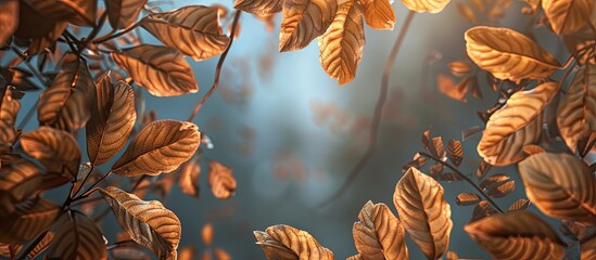 Wall Mural - autumn theme presented as a frame with fresh leaves. Copy space image. Place for adding text and design