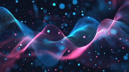 Canvas Print - Abstract Blue and Pink Wave with Glowing Particles