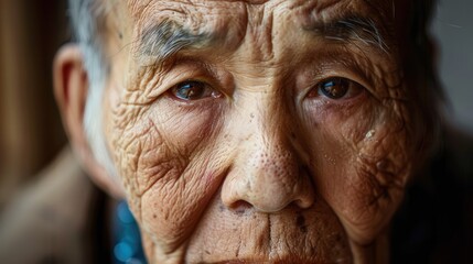 Aufkleber - Portrait of an elderly man embodying wisdom and calmness, capturing the deep lines of experience and serene expression in a tranquil indoor setting. Generative AI