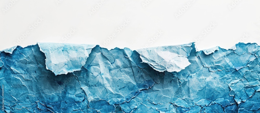Old blue ripped paper texture on a white background with blank space ...