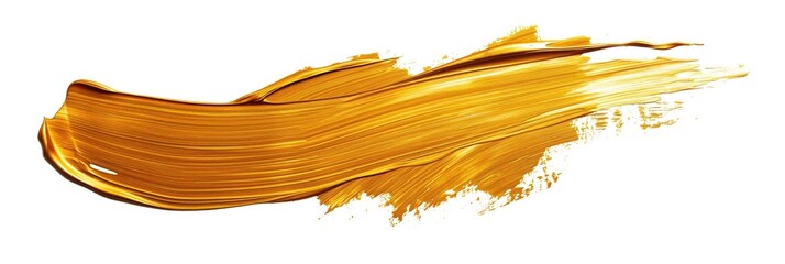 Poster - Golden brush stroke paint artwork on isolated background. Abstract art with bright, colourful, glistering gold coat. Hand-made, artistic, creative design with textured, layered, stained, marked style.