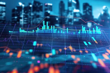 Leinwandbilder - Financial chart with green, red bars. Green bars indicate growth, red bars decline. Financial data represented by graph with bars, illustrating market trends, analysis. Business concept with