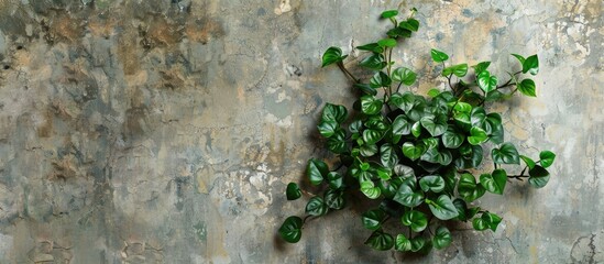 Poster - Peperomia pellucida thriving in natural light on an aged wall. Copy space image. Place for adding text and design