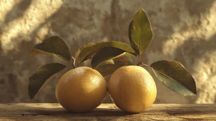 Wall Mural - Golden Apples with Leaves.