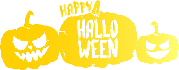 Poster - Happy Halloween text Banner or label. Vector halloween calligraphic text label with scary pumpkin isolated on white background. Halloween banner design template