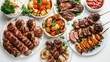 © Sasa Visual - An assortment of grilled meats, skewers, and roasted dishes beautifully arranged with fresh herbs on white plates