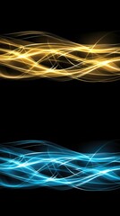 Wall Mural - This artwork features a striking contrast of yellow flame-like glow on the left and swirling blue smoke on the right, set against a solid black background, showcasing vibrant colors