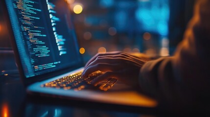 Hands Typing Code on Laptop Keyboard