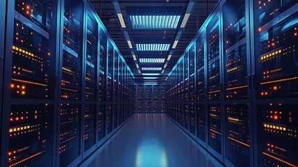 Aufkleber - Data center full of rack servers, supercomputers, and AI technology. Modern telecommunications infrastructure supports deep learning, cloud computing, and network storage.