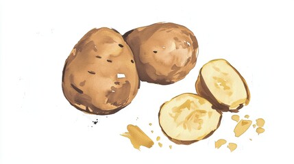 Sticker - Illustration of Potatoes with Sliced Detail