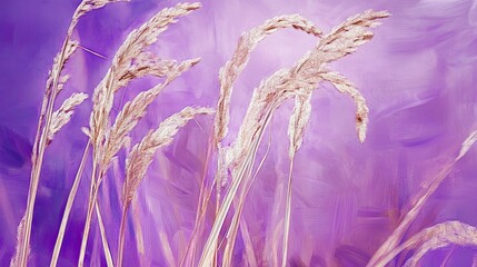 Wall Mural - Soft Grasses Against a Purple Abstract Background