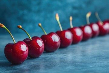 Wall Mural - Glistening Red Cherries Spread Out on a Surface