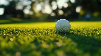 Wall Mural - Detailed View of a Golf Ball on Fresh Grass