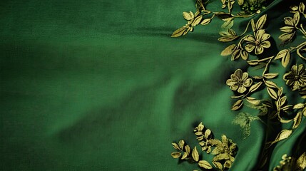 Sticker - Elegant Green Fabric with Floral Embroidery Design