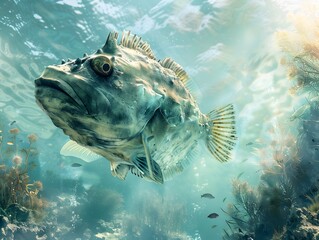 Wall Mural - Spiny Fish Underwater.