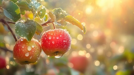 Poster - Peach Fruit with Dew Drops in Early Light