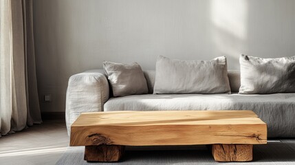 Poster - Minimalist Living Room with Wooden Coffee Table