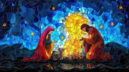 Nativity Scene in Stained Glass Style

