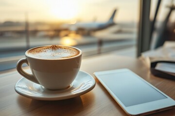 Coffee Cup and Tablet at Airport Lounge