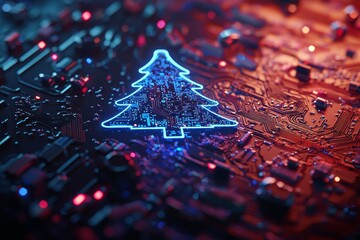 Wall Mural - Generative stock-created electronic christmas tree