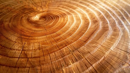 Poster - Flat lay of a wooden surface with a radial grain pattern, showcasing the natural beauty of wood