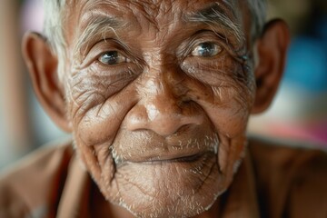 Aufkleber - An elderly man emanates wisdom and calmness, reflecting a rich life experience and diverse heritage while seated indoors, exuding tranquility. Generative AI