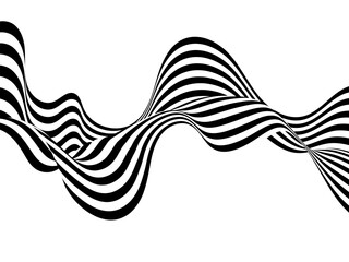 Black on white abstract perspective line wave stripes with 3d dimensional effect isolated on white an d black background. Eps 10