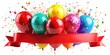 © Collection - Vibrant red celebration ribbon with colorful inflatable balloons and confetti
