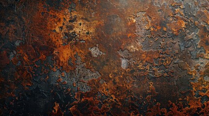 Wall Mural - Top view of a rusted iron surface with deep textures and corroded spots, perfect for a vintage, industrial background