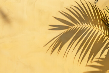 Poster - Minimalist Palm Leaf Shadow on Yellow Wall   Modern Nature