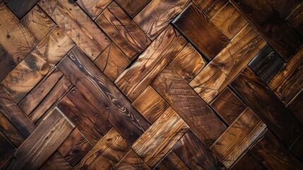 Wall Mural - Top view of wooden parquet flooring, with a rich, warm finish and intricate patterns