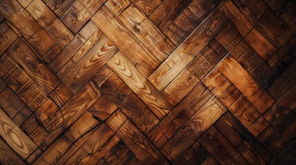 Wall Mural - Top view of wooden parquet flooring, with a rich, warm finish and intricate patterns