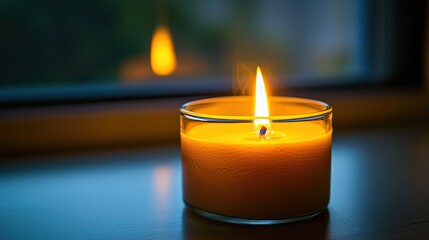 Canvas Print - A scented candle burning softly, casting a warm glow and creating a relaxing ambiance.