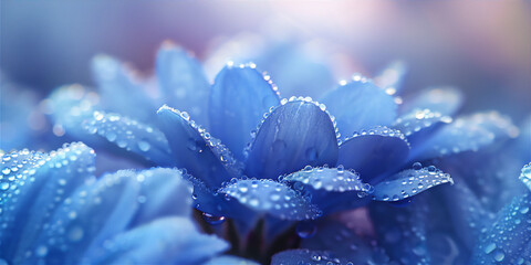 blue flower petal with water droplets in close up, version 2